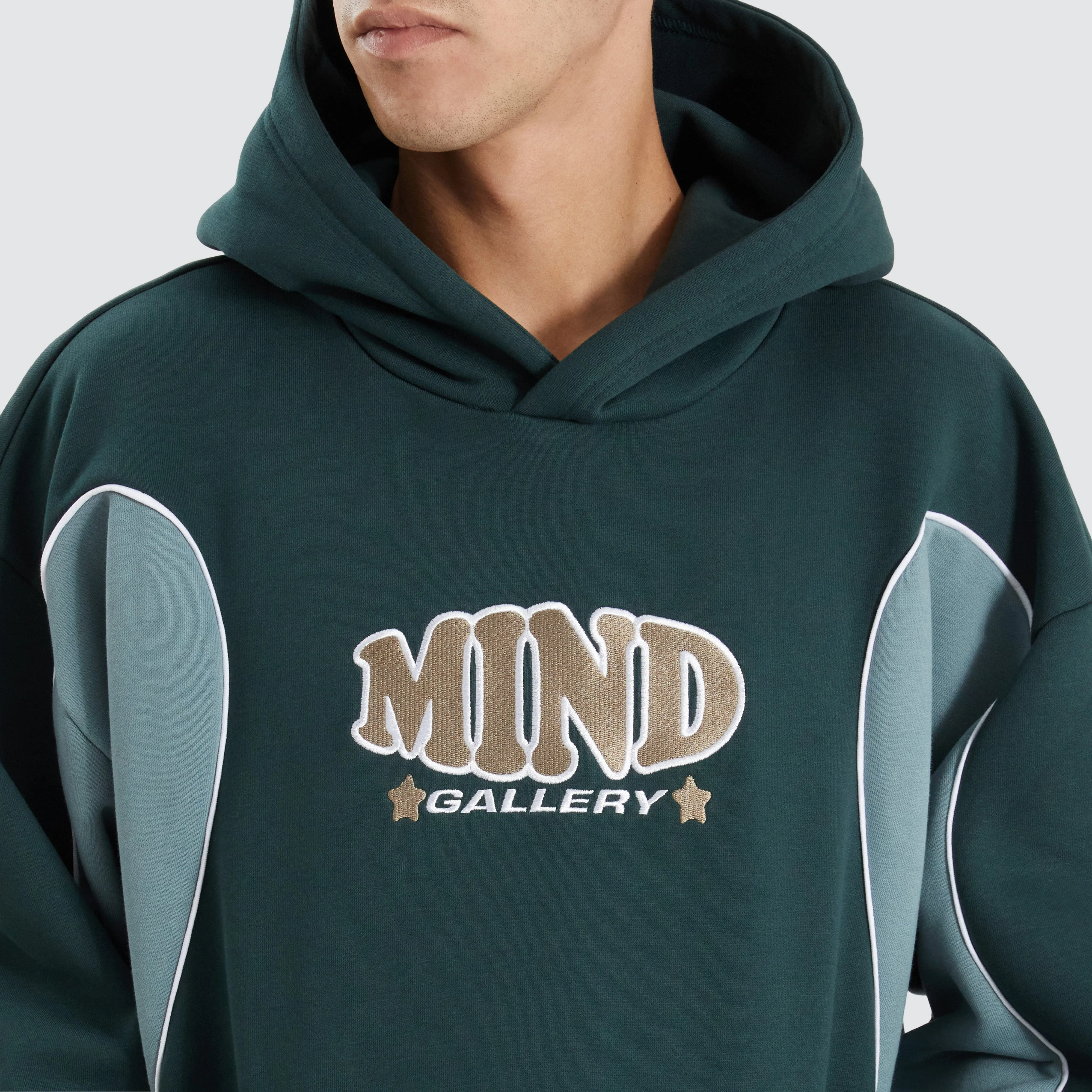 Teardrop Heavy Panelled Hoodie Pine/Storm