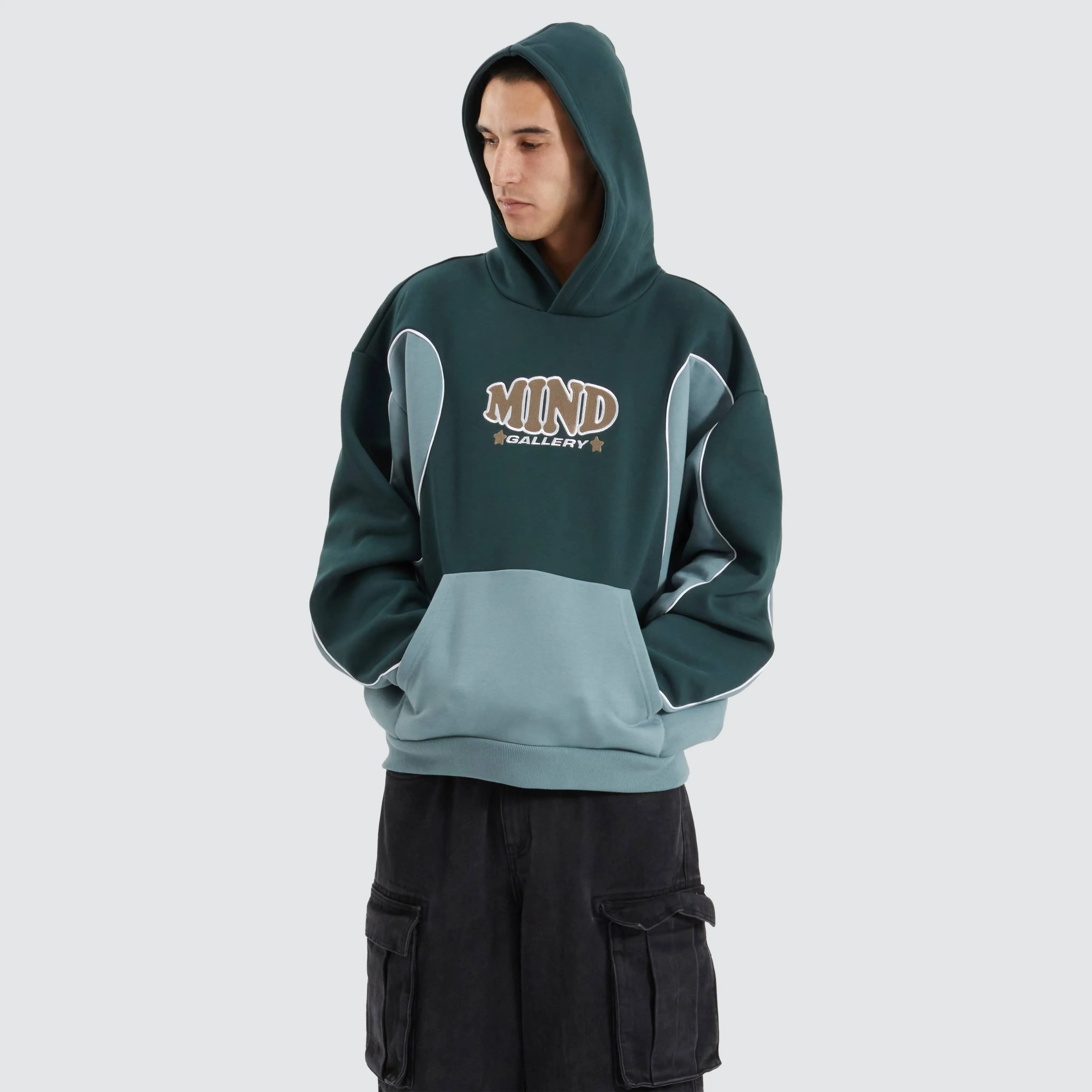 Teardrop Heavy Panelled Hoodie Pine/Storm