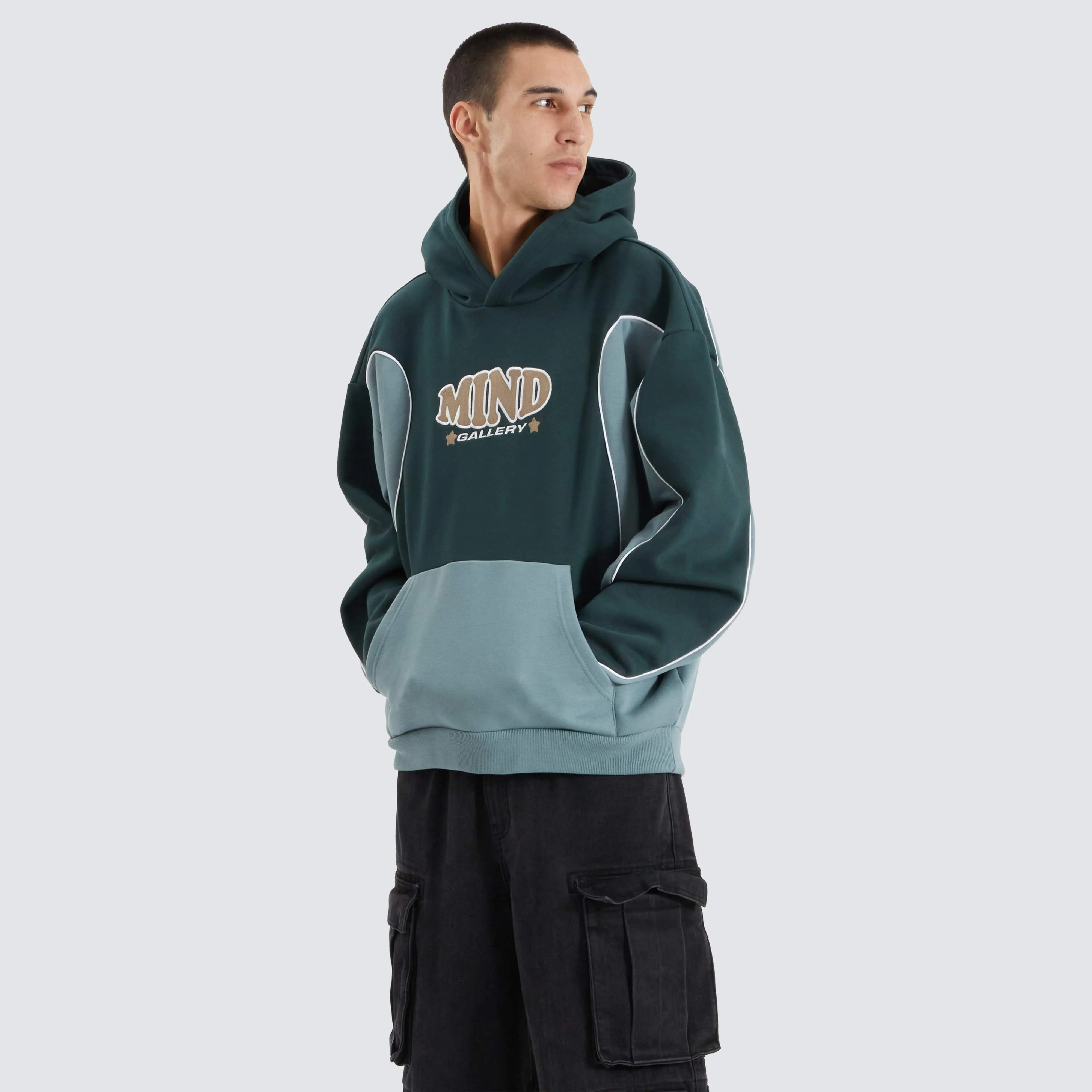 Teardrop Heavy Panelled Hoodie Pine/Storm