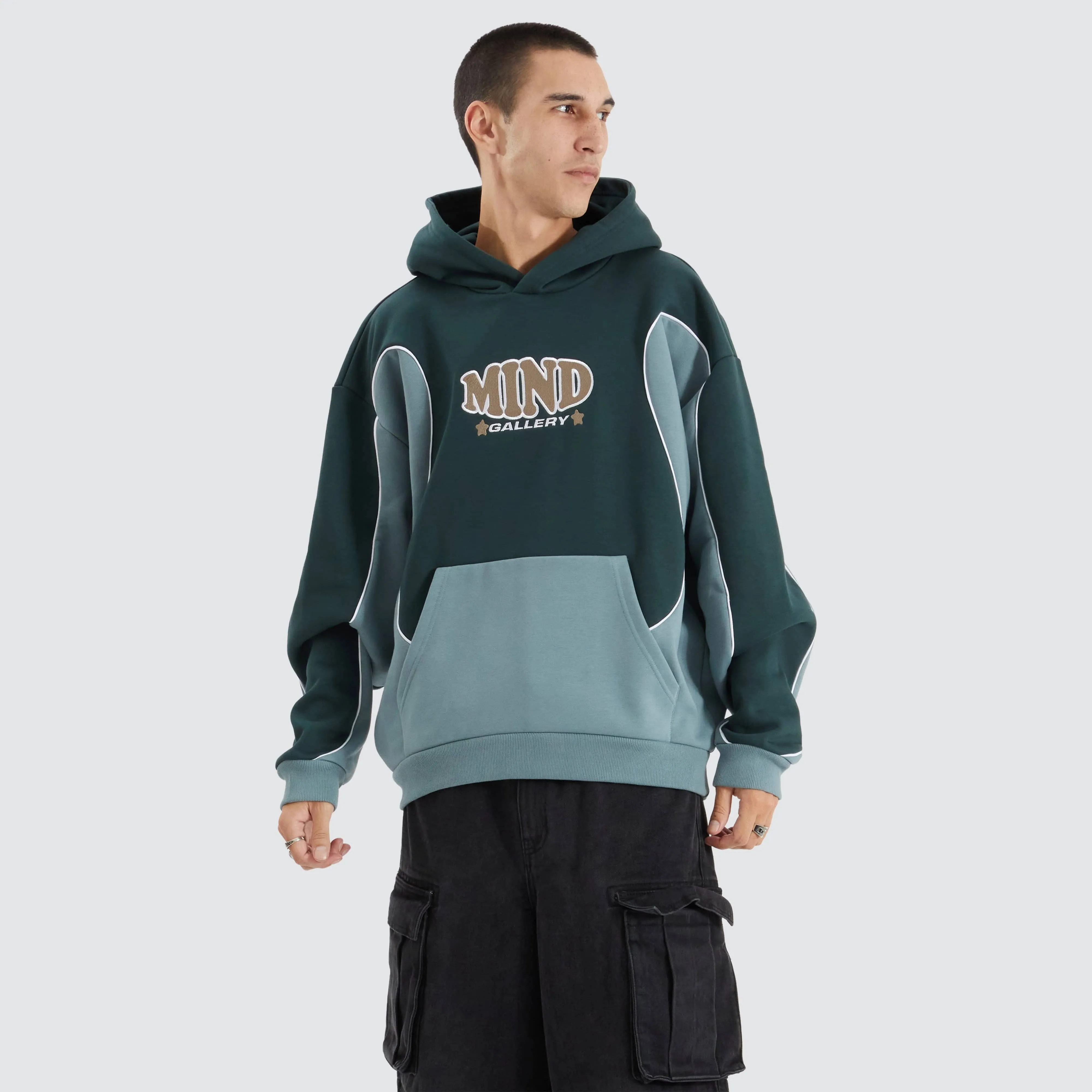 Teardrop Heavy Panelled Hoodie Pine/Storm