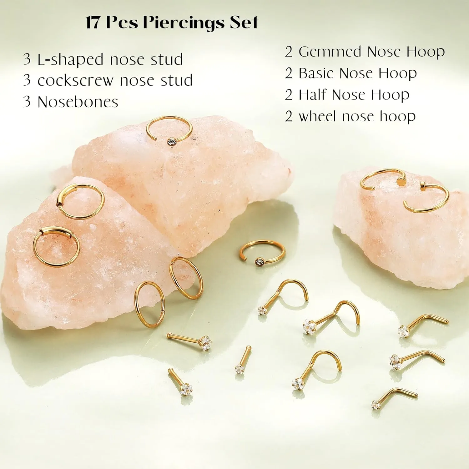 UBGICIG 22G 20G 18G Nose Rings Hoops Studs for Women 316L Surgical Steel Cork Screw Nose Rings L Shape Nostril Piercing Jewelry