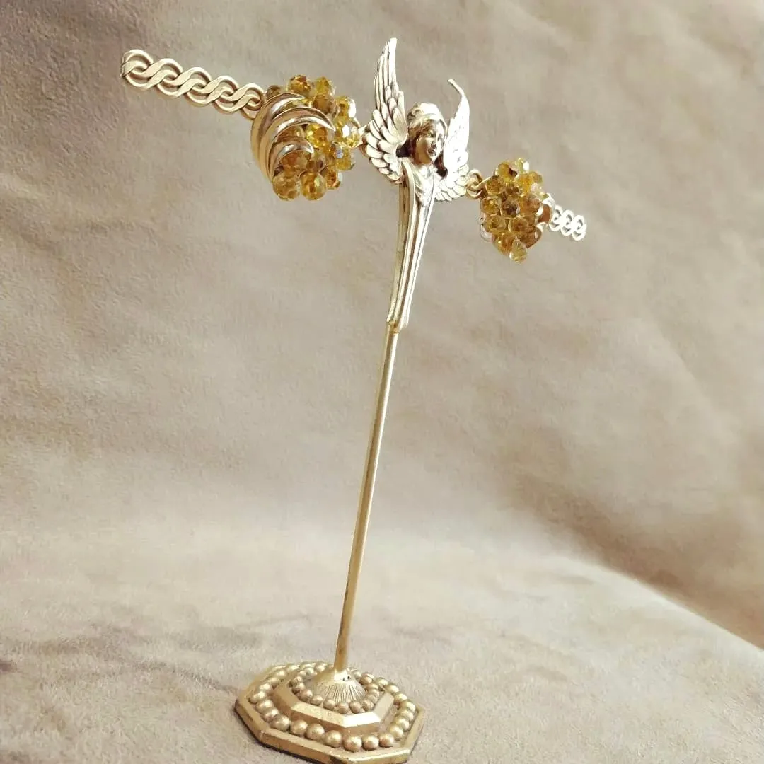 Vintage Trifari Yellow Cluster crystal  Earrings