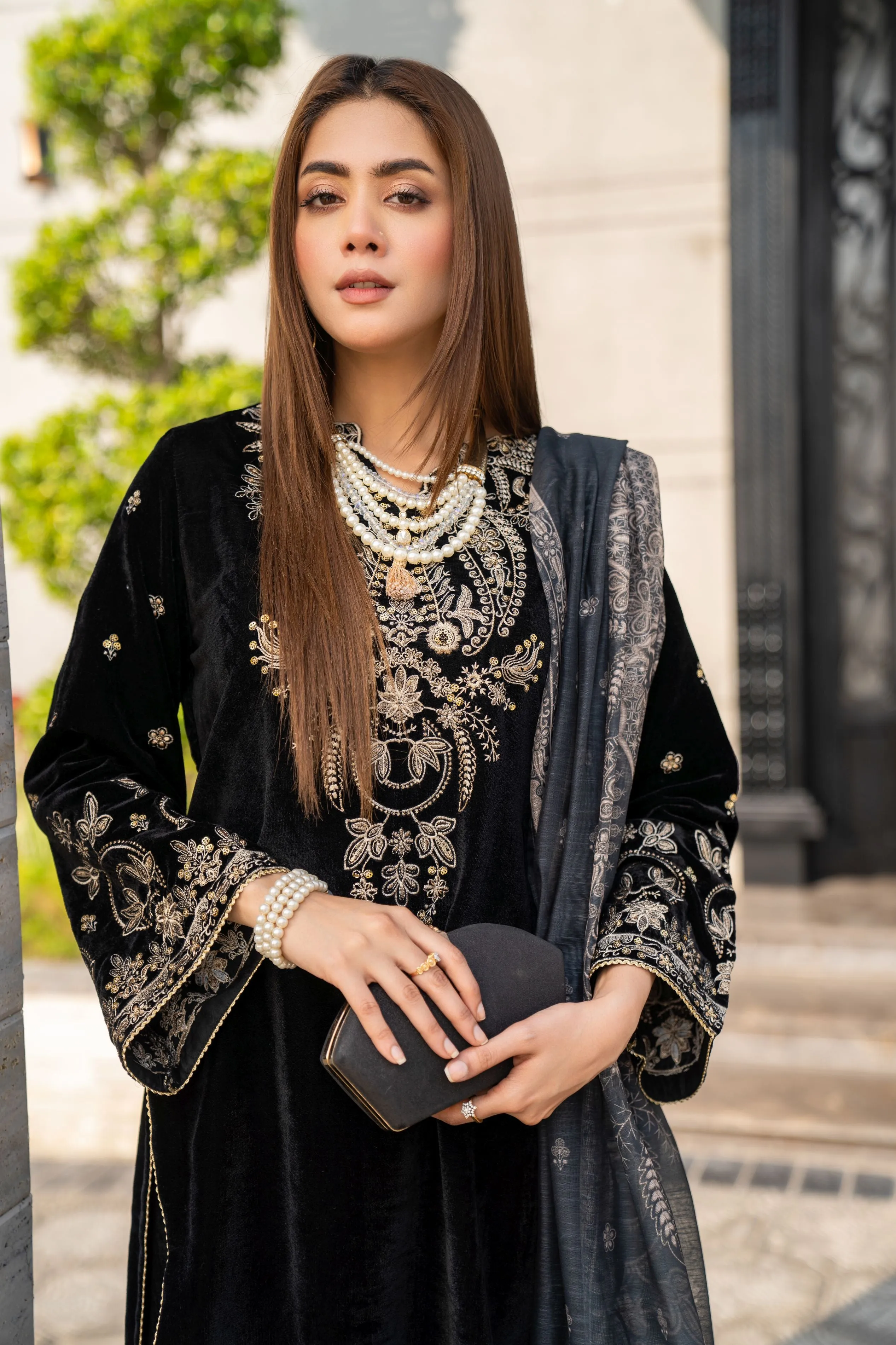 VOGUE VISTAS VELVET EMBROIDERED DRESS BY ZAIWA ZB8