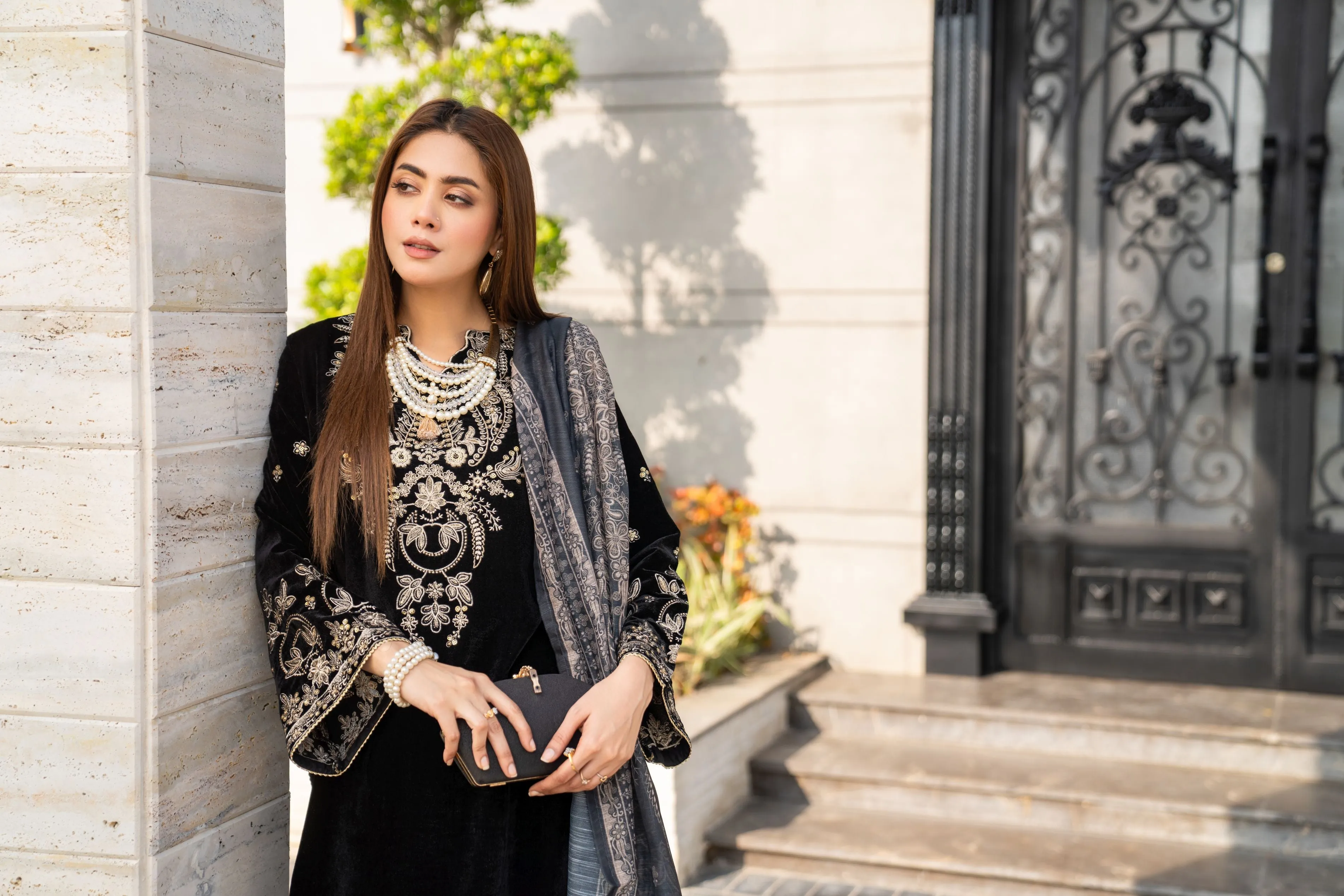 VOGUE VISTAS VELVET EMBROIDERED DRESS BY ZAIWA ZB8